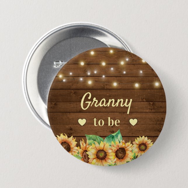 Granny to be New Grandmother Sunflower Baby Shower Button (Front & Back)