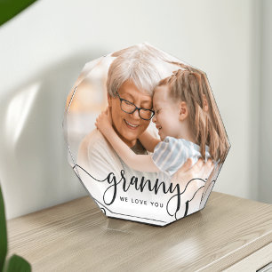 Granny We Love You Grandma Script Overlay Photo Block