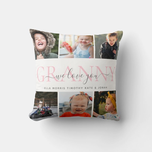 Granny We Love You  Photo Collage Message Throw Pillow (Front)