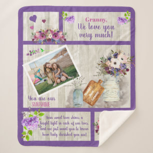 Granny We Love You Photo Floral Wood Text Sherpa Blanket