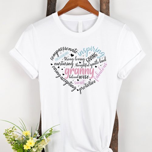 Granny Word Cloud Pink Heart Grandma T_Shirt