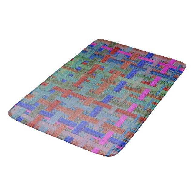 Granny's colorful "plaid", with canvas aspect bath bath mat (Angled)
