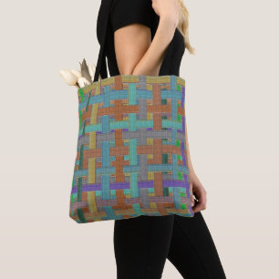 Granny's colorful "plaid", with canvas aspect tote bag