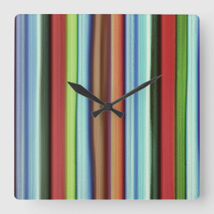 Granny's colorful stripes, with rough aspect square wall clock