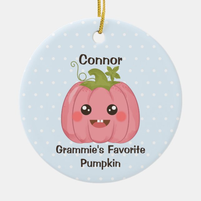 Granny's Favorite Pumpkin Custom Grandchild Name Ceramic Ornament (Front)