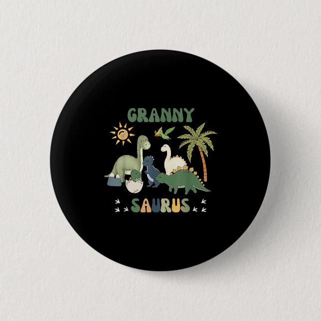 Grannysaurus T Rex Dinosaur Granny Saurus Family M Button (Front)