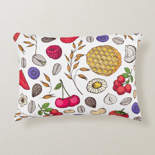 Granola,  muesli seamless pattern. Oat flakes hand Accent Pillow (Front)