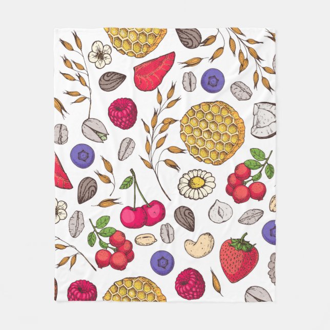Granola,  muesli seamless pattern. Oat flakes hand Fleece Blanket (Front)