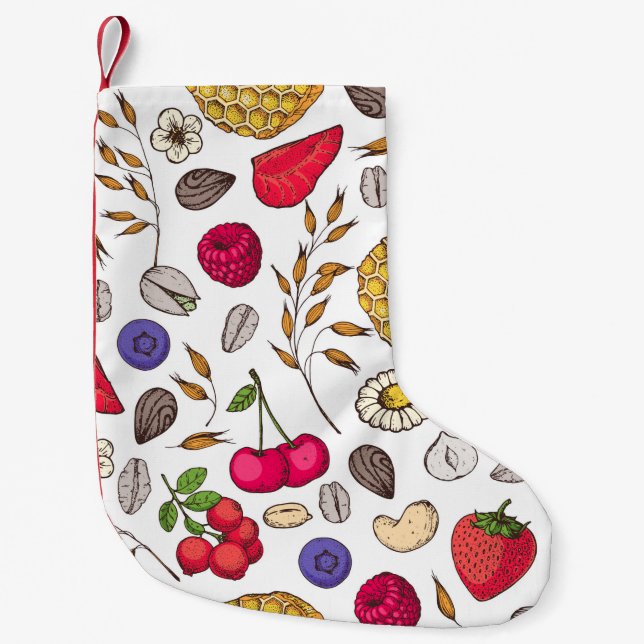 Granola,  muesli seamless pattern. Oat flakes hand Small Christmas Stocking (Front)