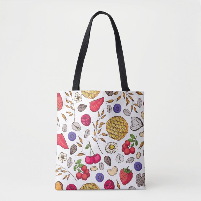 Granola,  muesli seamless pattern. Oat flakes hand Tote Bag (Front)