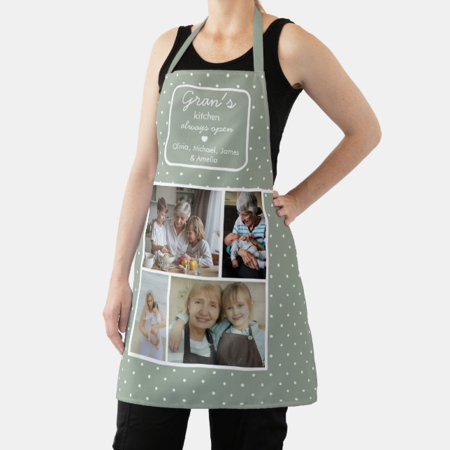 Gran's Kitchen Always Open Sage Green Photo Apron (Insitu)