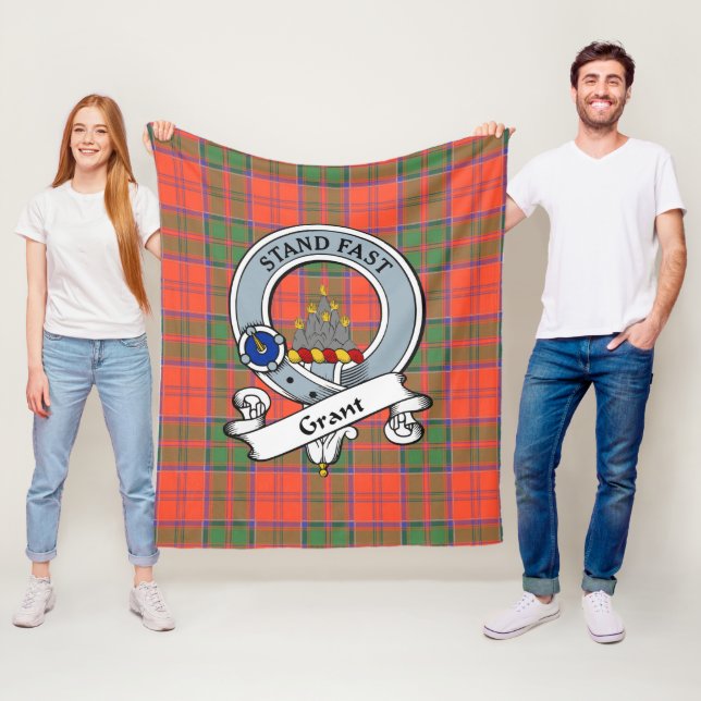 Grant Ancient Clan Badge Tartan Plaid Fleece Blanket (In Situ)