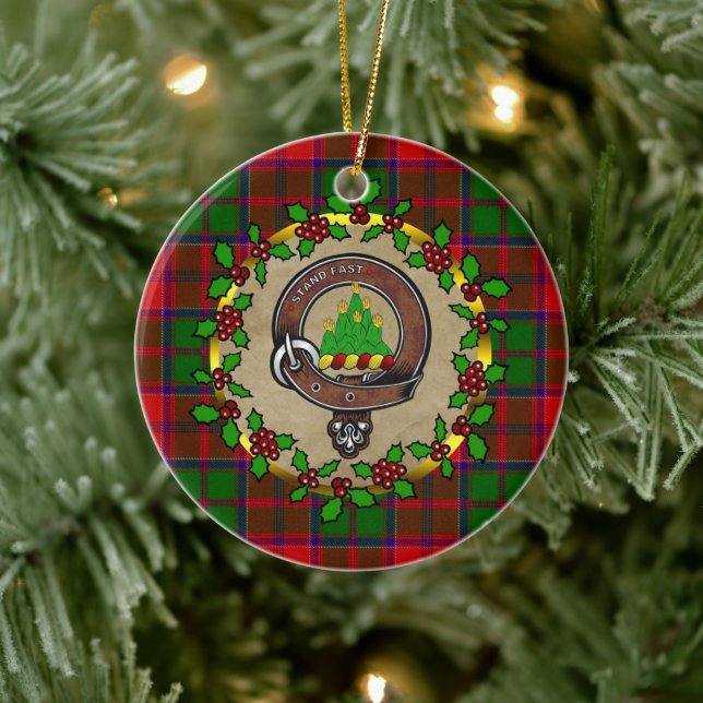 Grant Clan Badge & Tartan Personalized Xmas  Ceramic Ornament (Tree)