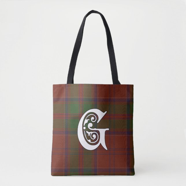 Grant Clan Tartan Monogram Tote Bag (Front)