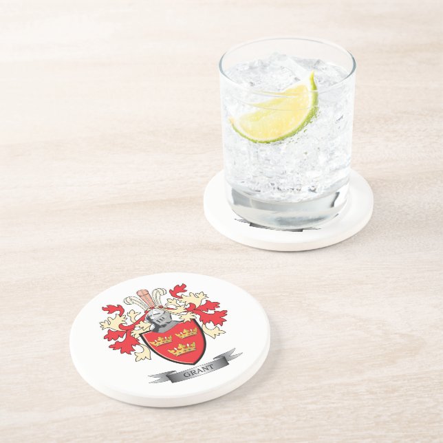 Grant Family Crest Coat of Arms Sandstone Coaster (Side)