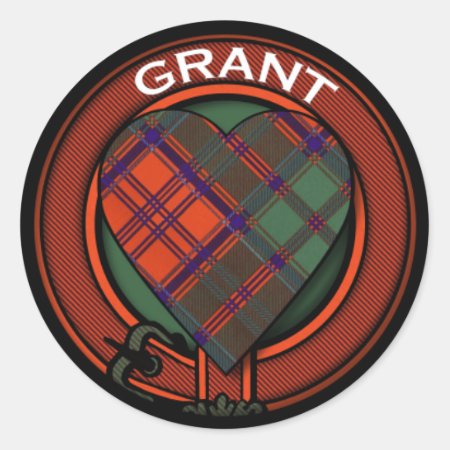 Grant Heart Tartan Design Classic Round Sticker