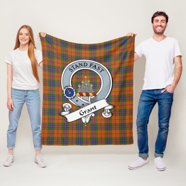 Grant of Edinchat Clan Badge Tartan Plaid Fleece Blanket (In Situ)