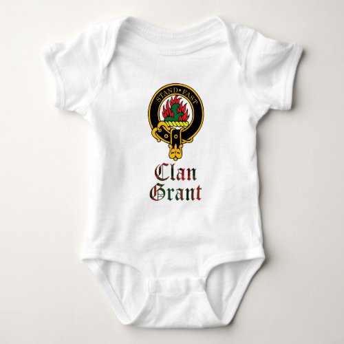 Grant scottish crest and tartan clan name baby bodysuit