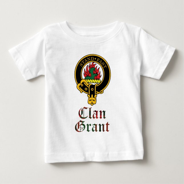 Grant scottish crest and tartan clan name baby T-Shirt (Front)