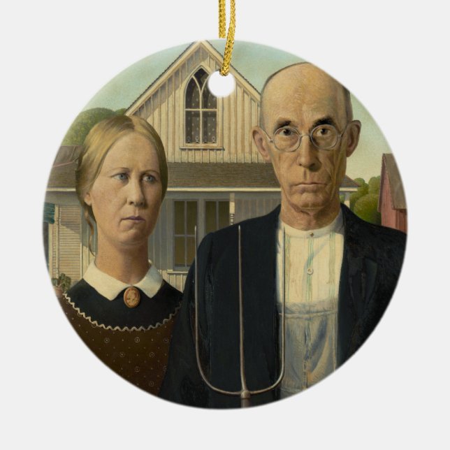 Grant Wood - American Gothic Ceramic Ornament (Front)