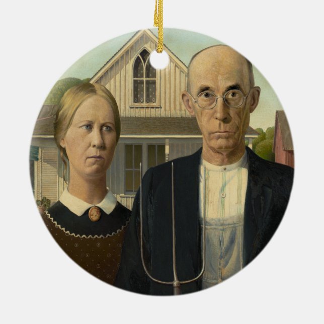 Grant Wood - American Gothic Ceramic Ornament (Back)