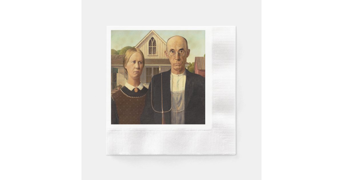 Grant Wood American Gothic Fine Art Painting Napkins Zazzle Com