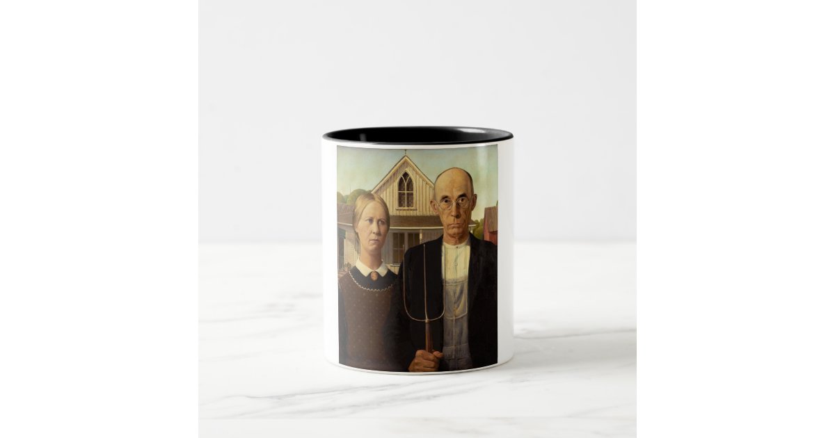 Grant Wood American Gothic Fine Art Painting Two Tone Coffee Mug