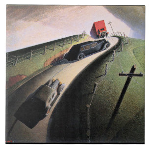 Grant Wood artwork, Death on the Ridge Road Ceramic Tile