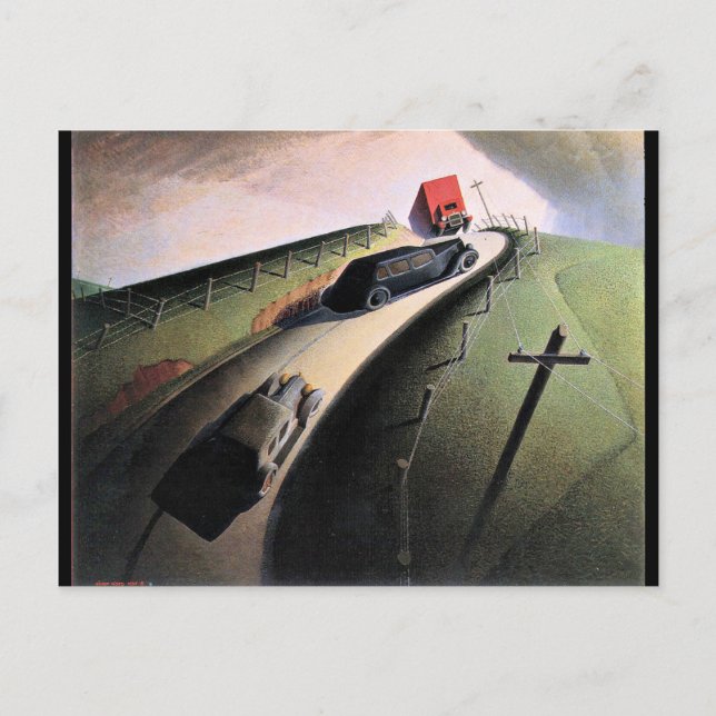 Grant Wood artwork, Death on the Ridge Road Postcard (Front)