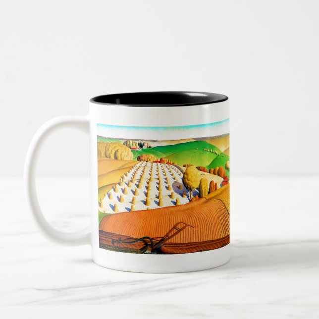 Grant Wood Fall Plowing Two-Tone Coffee Mug (Left)