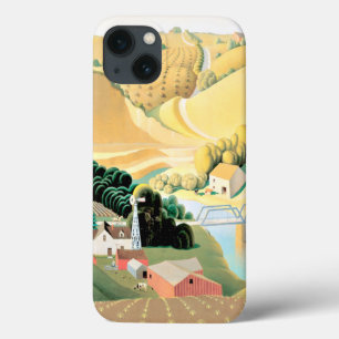 Grant Wood - Stone City, Iowa, famous painting, iPhone 13 Case