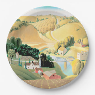 Grant Wood - Stone City, Iowa Paper Plates