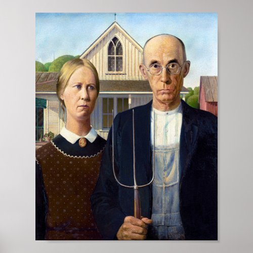 Grant Woods American Gothic famous painting Poster