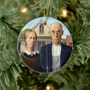 Grant Wood's American Gothic Icon Ceramic Ornament