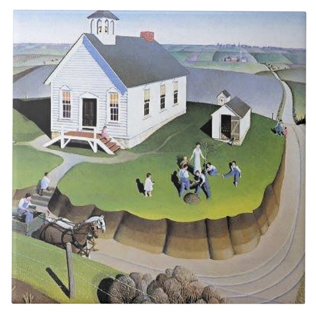 Grant Wood's Arbor Day artwork Ceramic Tile (Front)