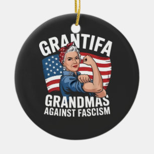 Grantifa Grandma Against Facism No King USA Ceramic Ornament