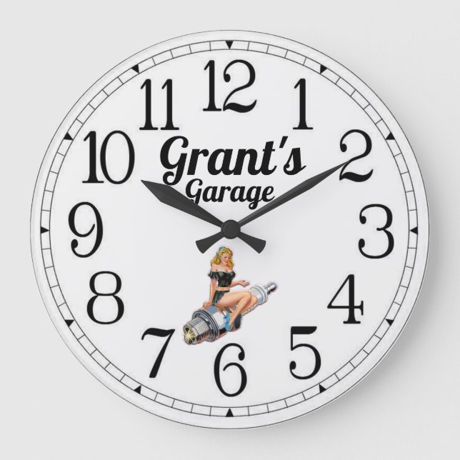 Grant's Garage Spark Plug Pin Up Large Clock (Front)