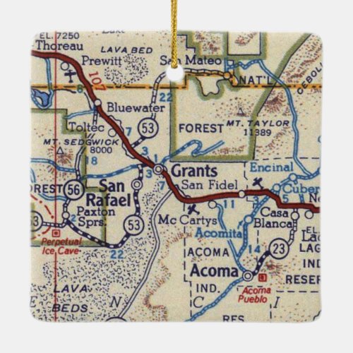 Grants New Mexico Vintage Map Ceramic Ornament