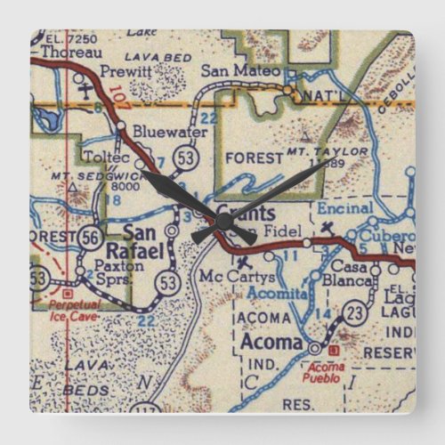 Grants New Mexico Vintage Map Square Wall Clock