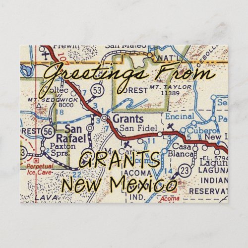 Grants NM Vintage Map Postcard