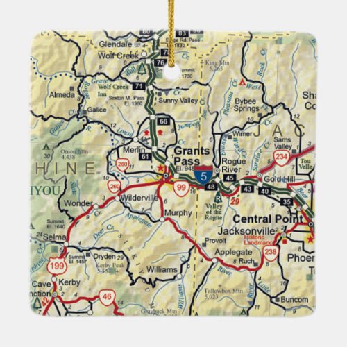 Grants Pass OR Vintage Map Ceramic Ornament