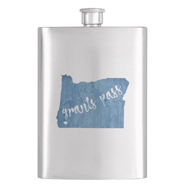 Grants Pass Oregon Wood Grain Flask (Front)