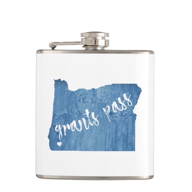 Grants Pass Oregon Wood Grain Flask (Front)