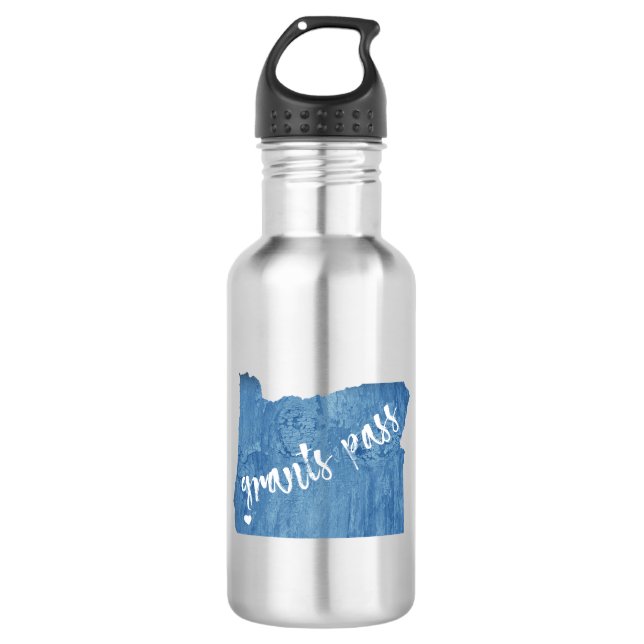 Grants Pass Oregon Wood Grain Stainless Steel Water Bottle (Front)