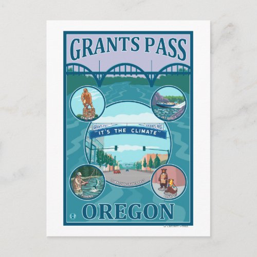 Grants Pass OregonScenic Travel Poster Postcard