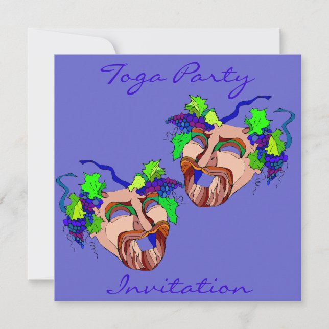 Grape Adorned Drama Masks Toga Party Invitation (Front)