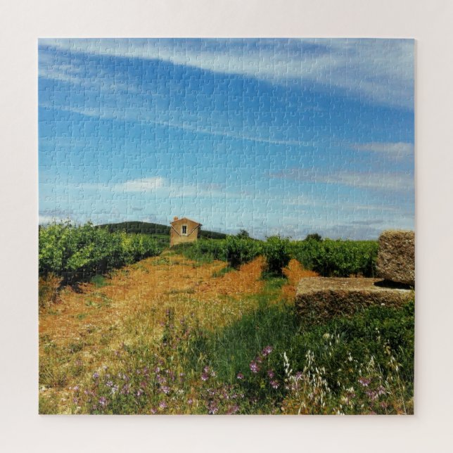 Grape Barn with Pyrenees in Distance Margon France Jigsaw Puzzle (Vertical)