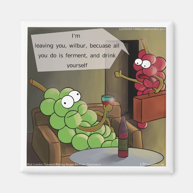Grape Break-Up Funny Food, Wine & Marriage Comic Magnet (Front)