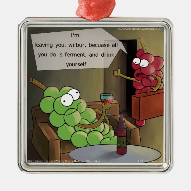 Grape Break-Up Funny Food, Wine & Marriage Comic Metal Ornament (Front)