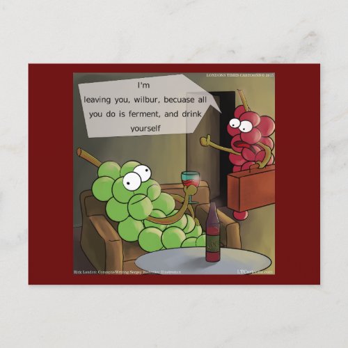 Grape Break_Up Funny Food Wine  Marriage Comic Postcard